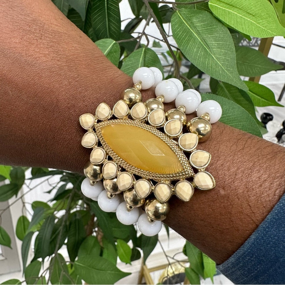 White Beaded Bracelet Stack